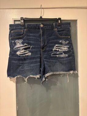 American Eagle Outfitters Dark Blue Distressed Denim Shorts